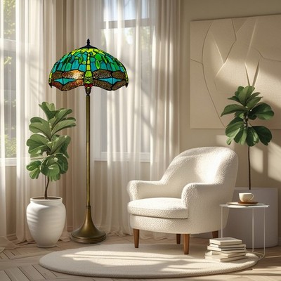 Grüne Tiffany Stil Stehlampe 16 ZOLL BUNTGLAS HANDGEFERTIGT UK