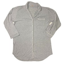 Eberjey Womens Gisele Sleep Shirt Pajamas Sz Large Gray Pink Trim Tencil Jersey