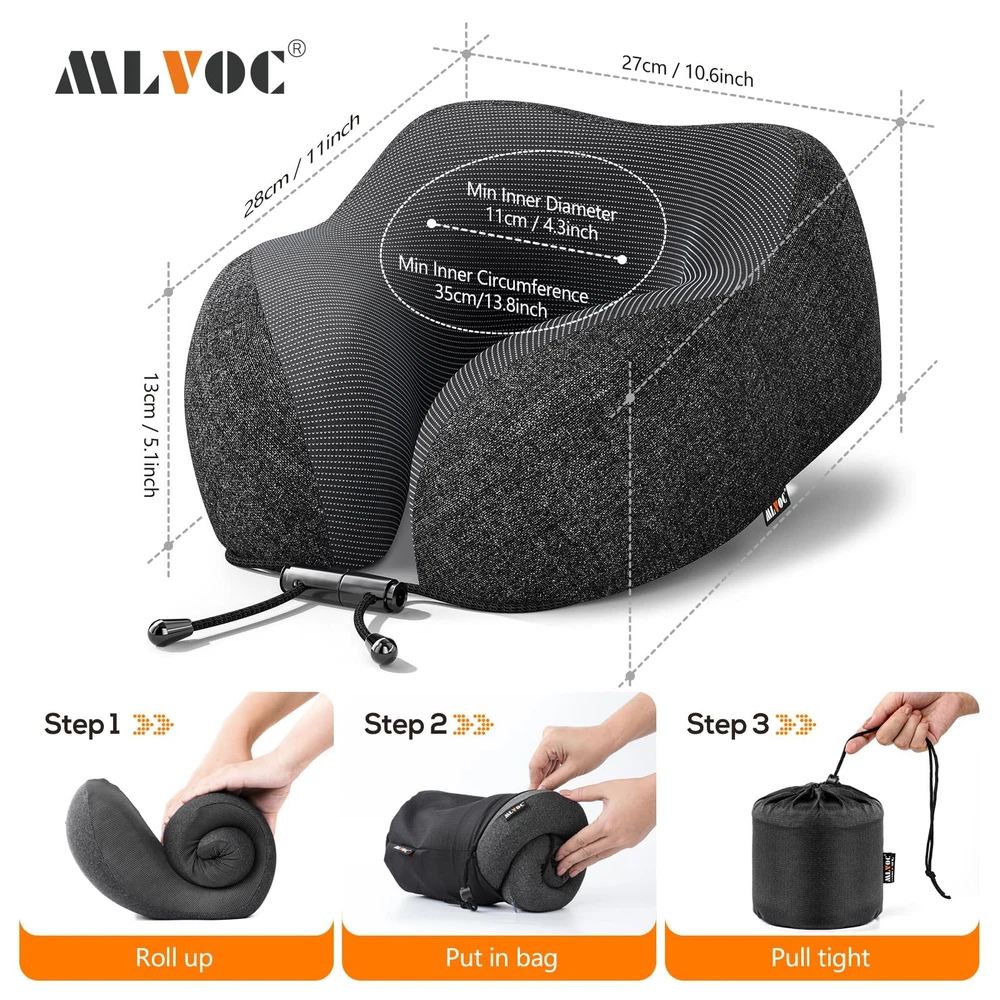 Memory Foam Travel Neck Pillow for Comfortable & Breathable Support