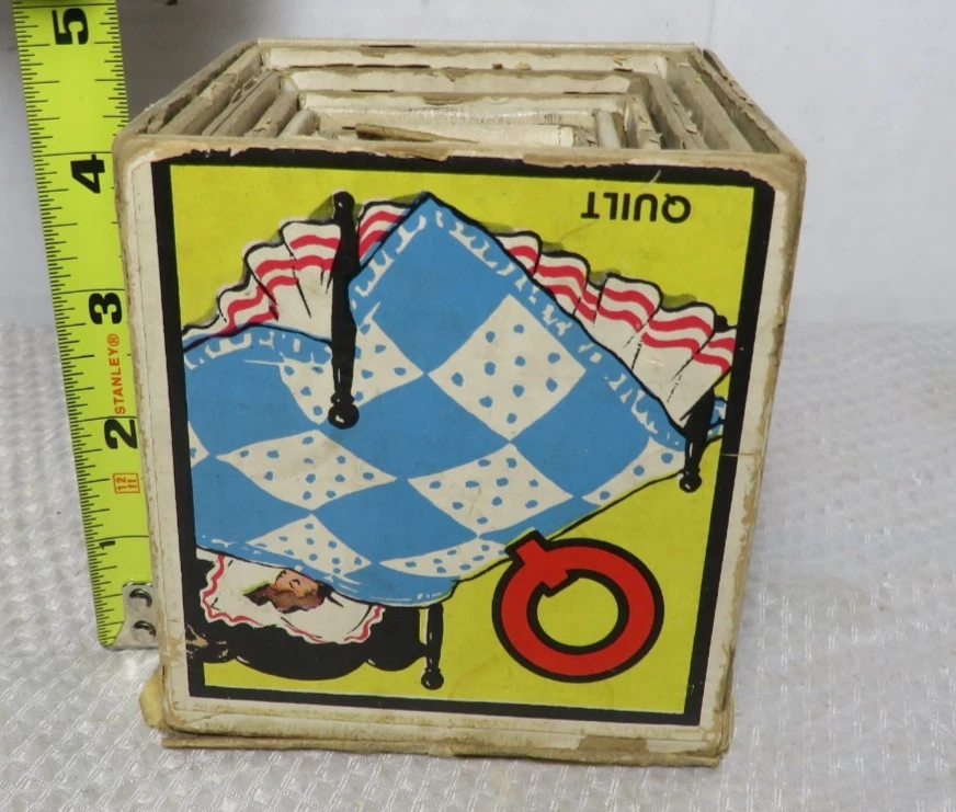 VINTAGE 1940's SET 6 CHILDRENS LITHOGRAPH CARDBOARD STACKING NESTING BLOCK SET - Image 2 of 4