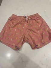 Bermies Men's Swim Shorts Pink Banana Print Lined Pockets Drawstring Size S