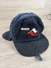 Vintage Official VAIL ski Hat With Ear Flaps Corduroy One-Size-Fits-All Made USA