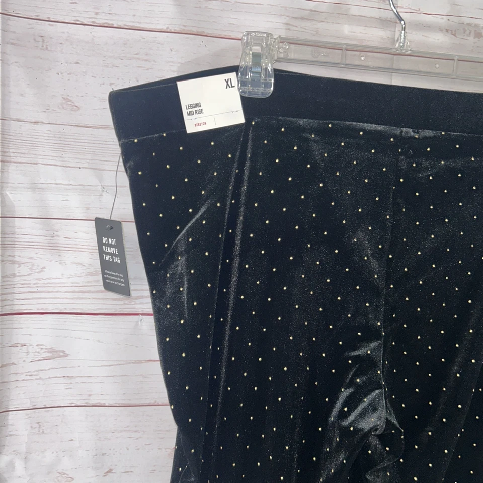 Express Legging Women's Size XL Velvet Velour Black W/gold dot Stretch Mid Rise - Image 4 of 4