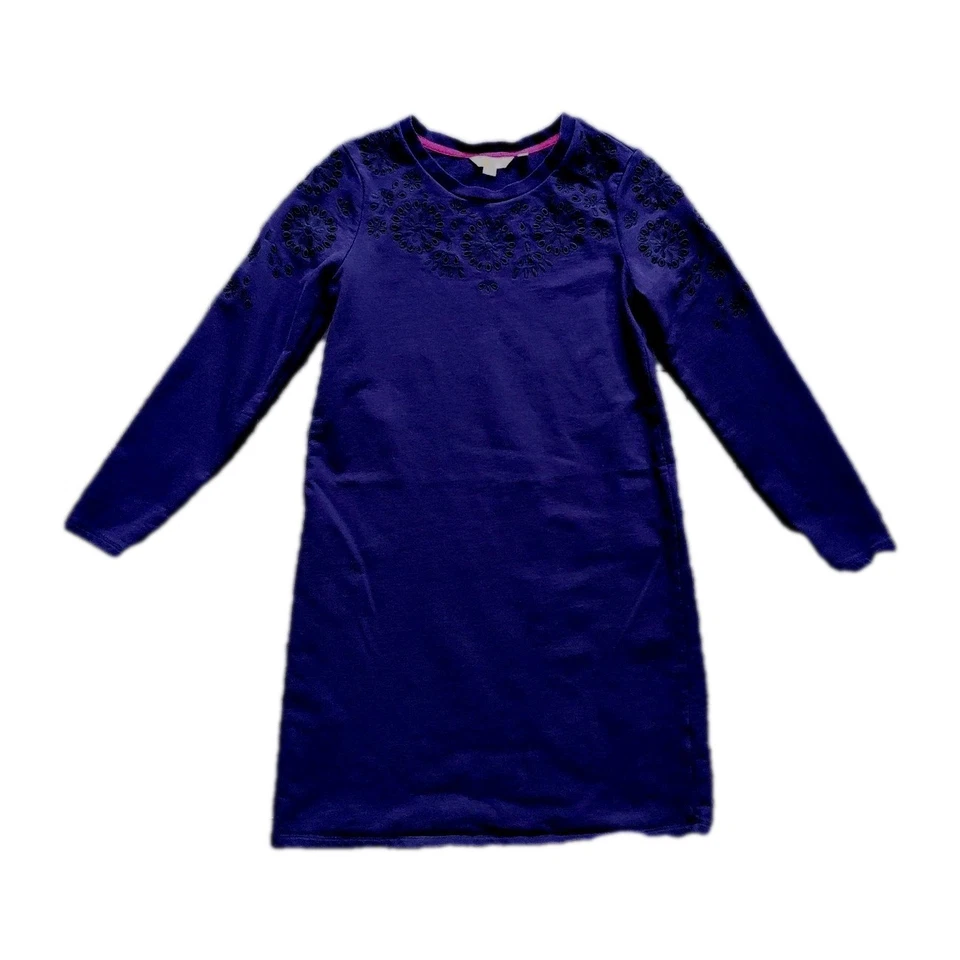 Boden Long Sleeve Sweatshirt Dress Womens Size 6 Navy Embroidered Eyelet Warm  - Image 4 of 4