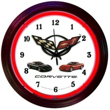 Corvette Racing Flags Neon Clock Sign C5 Chevy Dealership Dads Garage Lamp Light