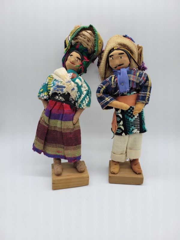 Vintage Couple Traditional Costume Guatemalan Folk Dolls
