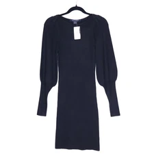 FRENCH CONNECTION NEW Joss Knit Mini Dress Black Bishop Sleeve Women's XS