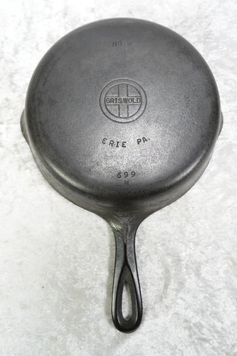 Griswold Cast Iron Skillet No. 6 Erie PA '699N' Small Block Logo Sits Flat 9"