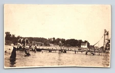 RPPC Unknown Lake Resort & Slide People Swimming Postcard