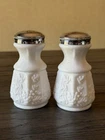 Vtg Westmoreland USA Milk Glass Paneled Grape Heavy Salt & Pepper Shakers 4 1/4"