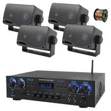 Pyle PDA77BU 4-Channel Home Audio Bluetooth Receiver, 4x 3.5" 200W Speaker,Wire