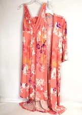Natori Womens Small Nightgown Robe Set Orange Pink Multi Floral 2 Piece