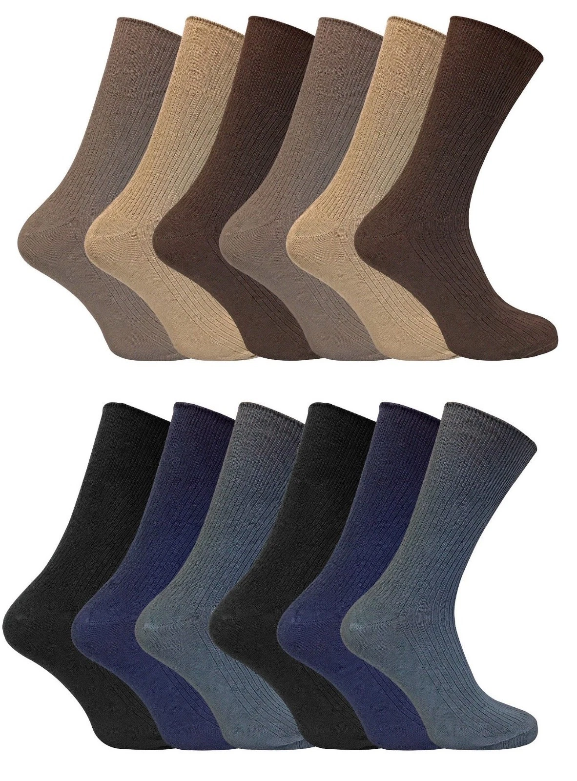 12 Pairs Mens Thin Soft 100% Cotton Rich Non Elastic Wide Loose Top Dress Socks