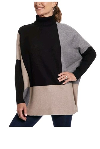 Joseph A Size XL Black & Gray Houndstooth Turtleneck Poncho Sweater MSRP $78.00 - Picture 2 of 2