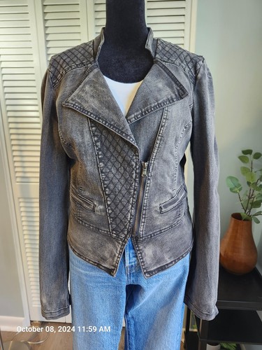 2B Bebe Women's size Medium Denim Moto Jacket Charcoal Gray