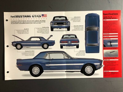 1968 Ford Mustang GT/GS Coupe Poster, Spec Sheet, Folder, Brochure
