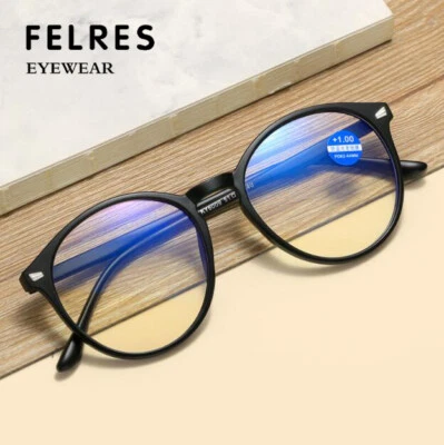FELRES Men Women Round Anti Blue Light Reading Glasses Oversize Full Frame Glasses New