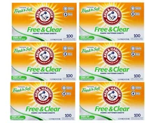 Arm & Hammer Free & Clear Dryer Sheets, Fresh'n Soft, 100 Ct - 6 Pack