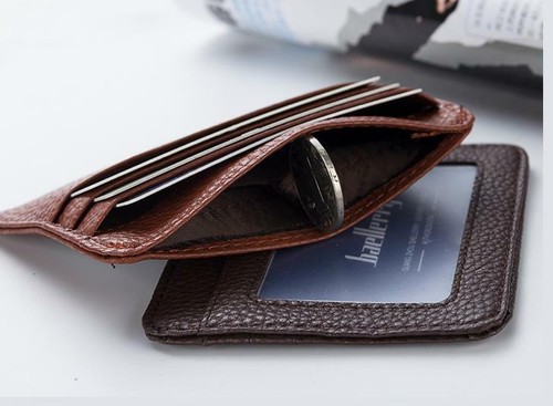 Men Women Leather Slim Credit Card Holder Wallet ID Window Front Pocket - Picture 3 of 11