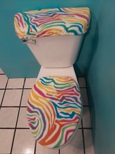 Pastel Rainbow Zebra Stripes Fleece Toilet Seat Lid Tank Top Cover Set