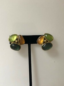 Authentic Vintage VAUBEL Connected Shape Semi-Precious Stones 14K Gold Plated Earrings