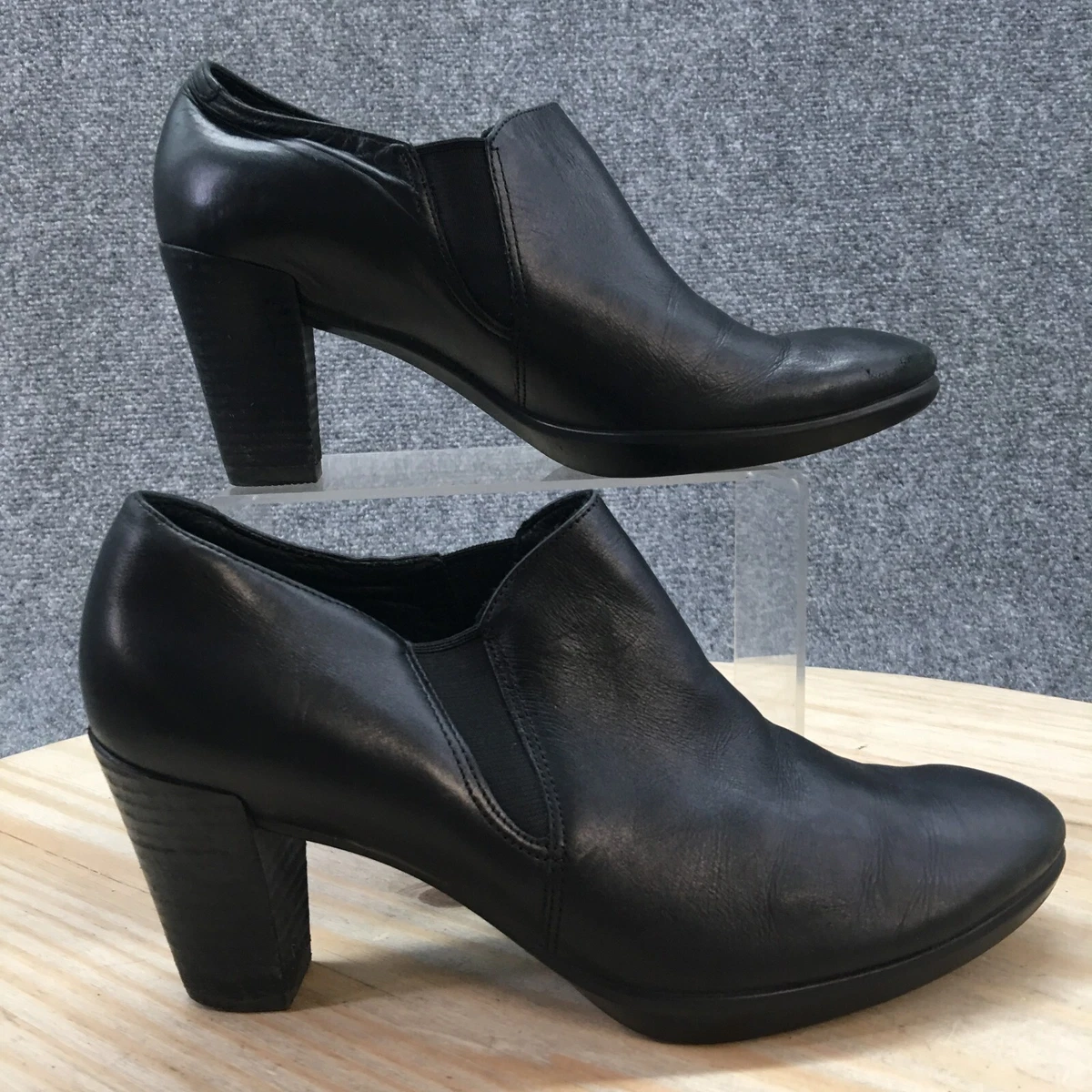 Ecco Heels Womens 37 Plateau Stack Pumps Shootie Slip Black Leather | eBay