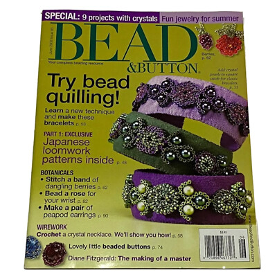 Vintage BEAD & BUTTON Magazine JUNE 2008,Crochet a Crystal Necklace, Quilling