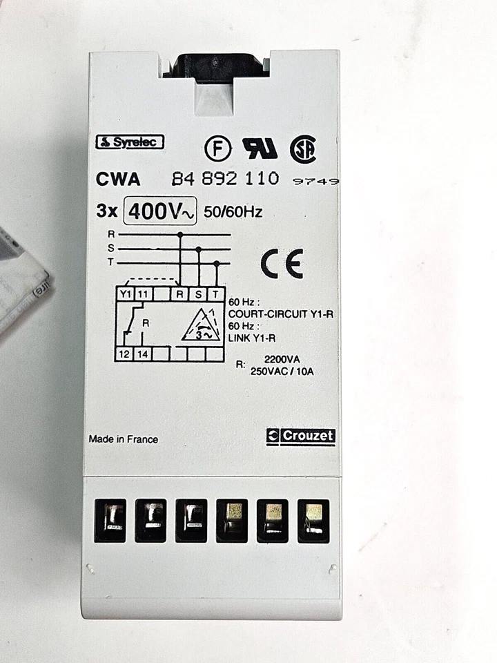 CROUZET SYRELEC CWA 3PHASE ASYMMETRY RELAY 84 892 110 - Image 2 of 3