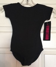 Eurotard Black Short Sleeve Leotard 1043 Fully Front Lined Girl's Size XS 2-4