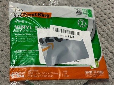 Frost King V442 Vinyl Foam Self-Stick Weatherseal 1/4'' x 1/8'' x 17ft Grey