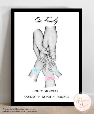 Personalised Family Hands Bows Wall Word Art Picture Poster Print Gift Keepsake