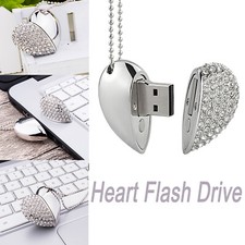 Silver 64G Heart Shape USB Flash Drive Necklace Memory Stick Birthday Gift Drive