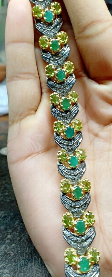 Smaragd Edelstein Armband, 925 Massiv Silber Hell Labe Diamant Peridot Armband - Bild 3 von 4