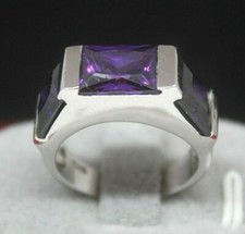 Amethyst Ring with White Gold Plated on Sterling Silver - Size 8