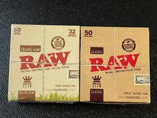 Lot 2 Raw King Size Slim Classic + Organic Hemp Rolling Papers Box of 50 Packs