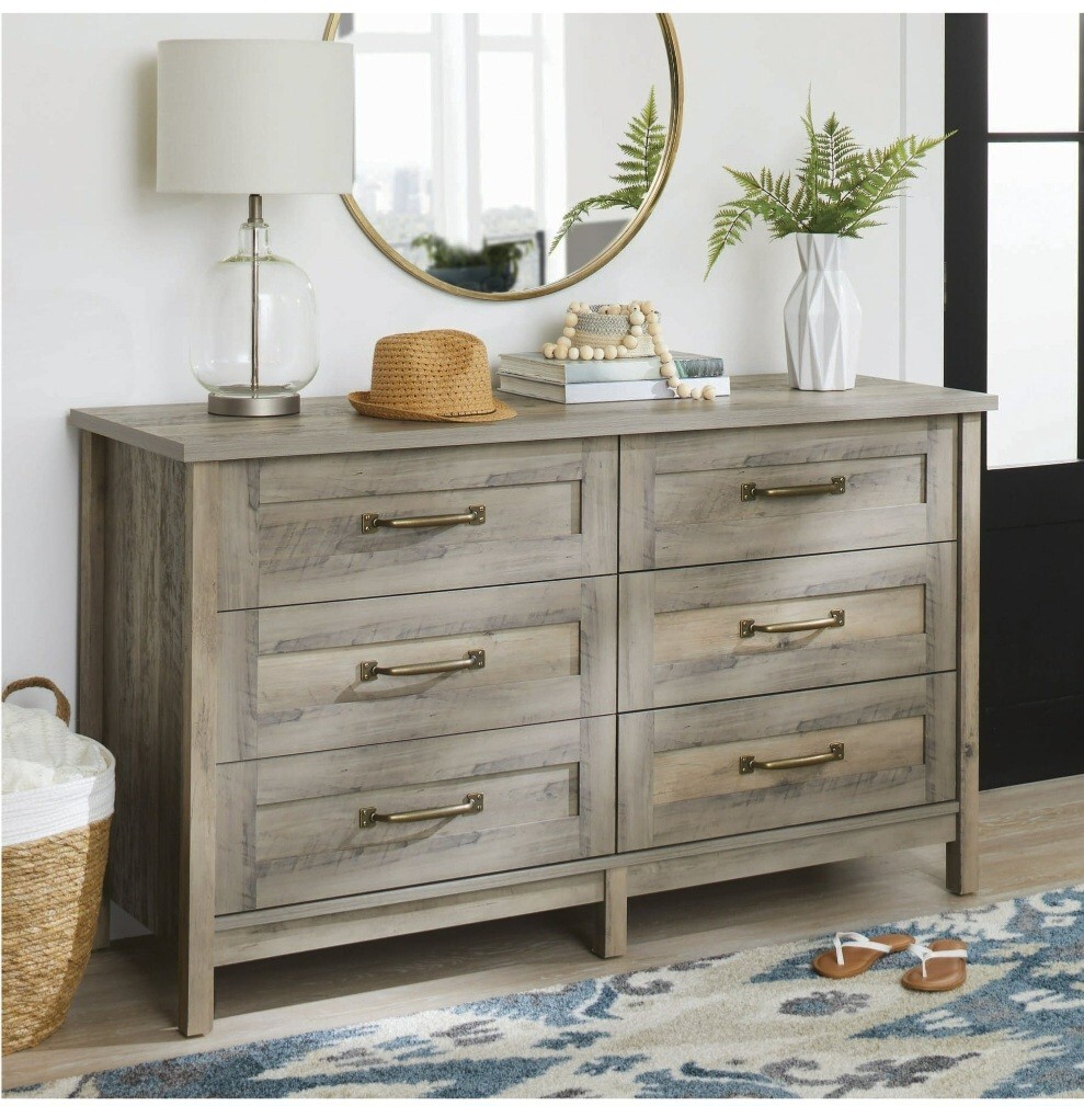 better homes & gardens modern farmhouse 6-drawer dresser Better Homes & Gardens Modern Farmhouse 56.85" Wide 6 Drawer Dresser,  Rustic White Finish