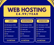 Web Hosting - Linux, £4.99/year - 10GB SSD, SSL, Emails, Secured, Lightning Fast