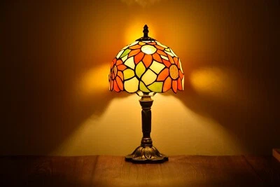 Retro Tiffany Table Lamp Sunflower Style Stained Glass Bedside Lamp H 18" H 14"