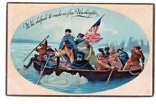 George Washington Patriotic Vintage Postcard Crossing Delaware Boat Flag IAPC