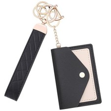 Leather Wristlet Keychain for Women, Cute Keychain Wristlet Car Key Chain Black