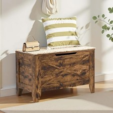 30" Storage Bench, Entryway Shoe Ottoman, Farmhouse Style Bench 30"W Brown