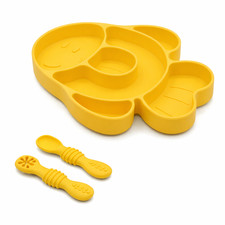 Infant Silicone Suction Plate Feeding Set with Spoon  Fork Fish Shape Design