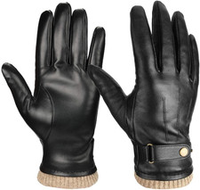 Mens Winter Gloves Nappa Leather Warm Wool Touchscreen Dress Glove - Thermal Gif