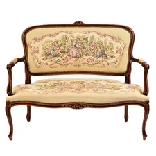 Antique Original Vintage French Victorian Needlepoint Settee Loveseat Sofa Chair