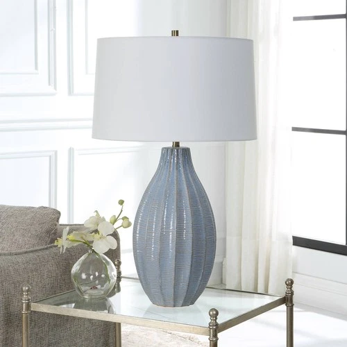 Uttermost Veston 28" Cornflower Blue Glaze Ceramic Vase Table Lamp - Picture 4 of 7