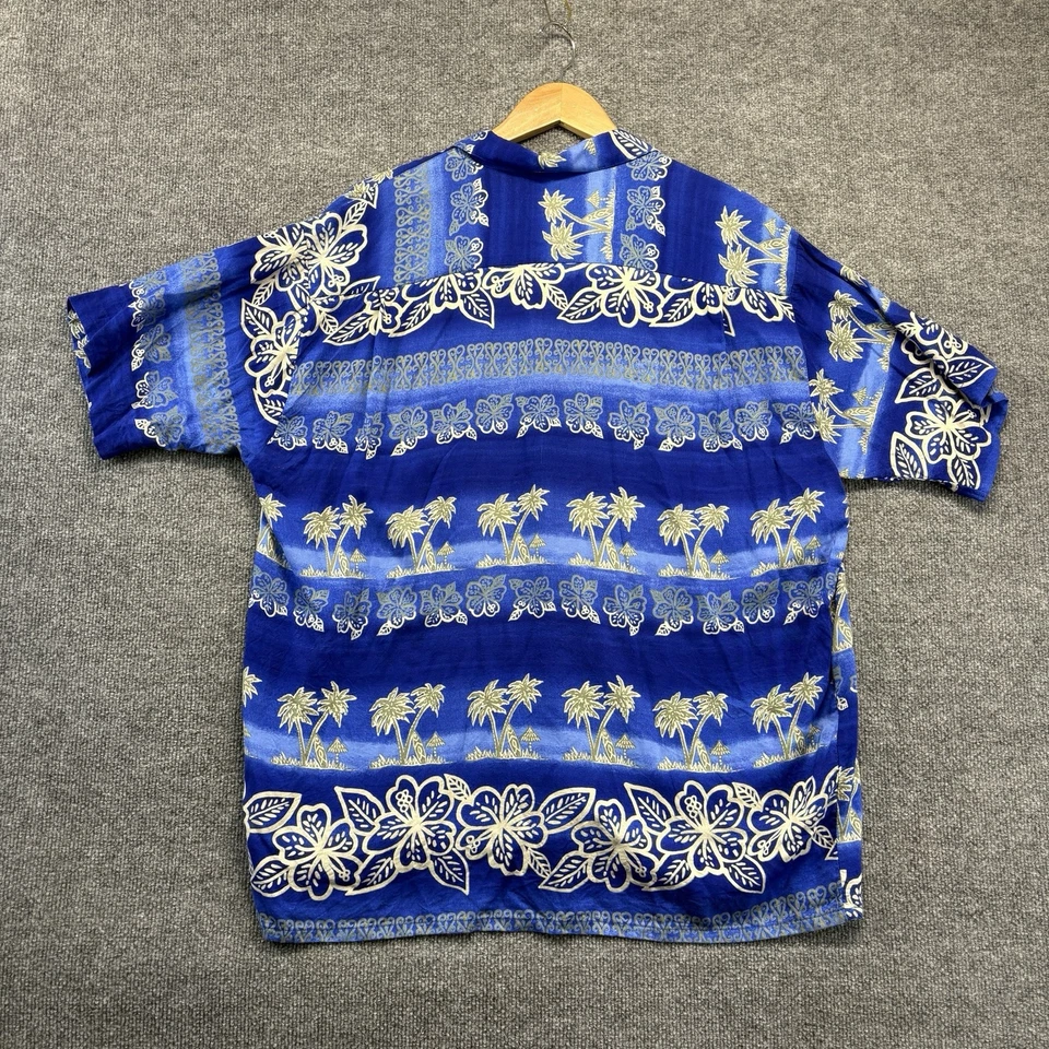 Vintage Ocean Current Hawaiin Shirt Men XL Blue Floral Short Sleeve Button Up - Image 3 of 4