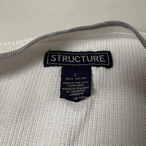 Structure Mens T Shirt Long Sleeve V Neck White Cotton Large - Picture 7 of 9
