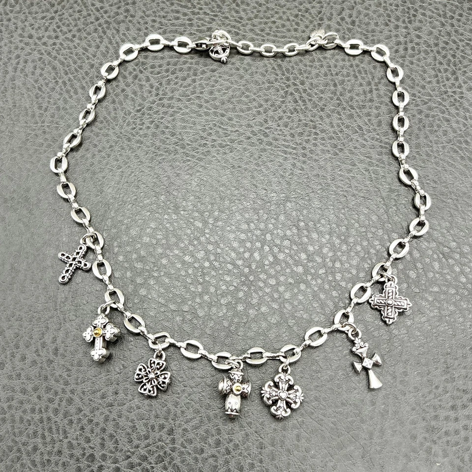 Brighton Charm Necklace Cross Eternity Religious Pendants Silver Tone Chain 16" - Image 2 of 4