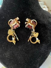 Lunch at The Ritz Vintage TigerEarrings Dangle heart 