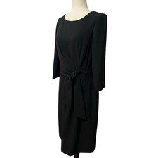 Tahari ASL Tie Waist  Sheath Dress Knee Length 3/4 Long Sleeve Womens sz 8 Black